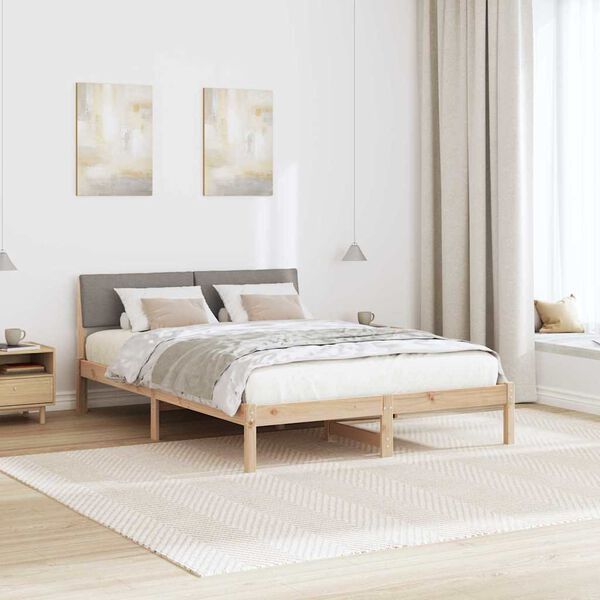 vidaXL Rama ł&oacute;żka Brązowy i taupe 135 x 190 cm Lite drewno sosnowe