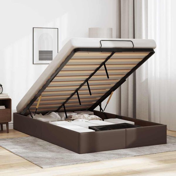 vidaXL Rama łóżka otomana bez materaca, brązowa, 120x200 cm, ekoskóra