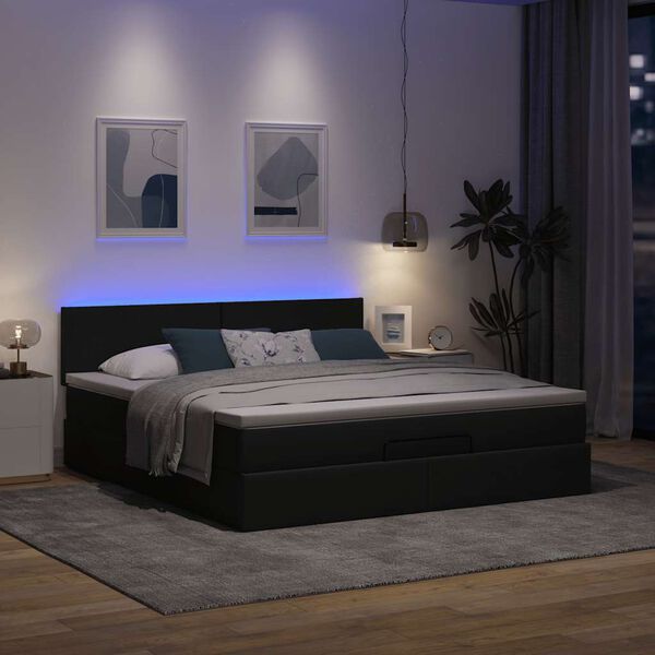vidaXL Ł&oacute;żko Ottoman z materacem i LED, ciemnoszary, 180x200cm tkanina