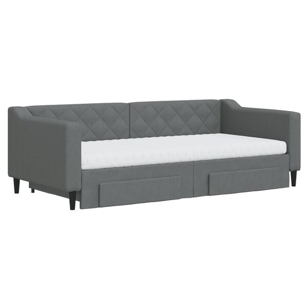 vidaXL Sofa rozsuwana z szufladami, ciemnoszara, 90x190 cm, tkanina