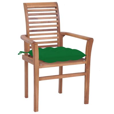 vidaXL Krzesła stołowe 6 szt., z zielonymi poduszkami, drewno tekowe
