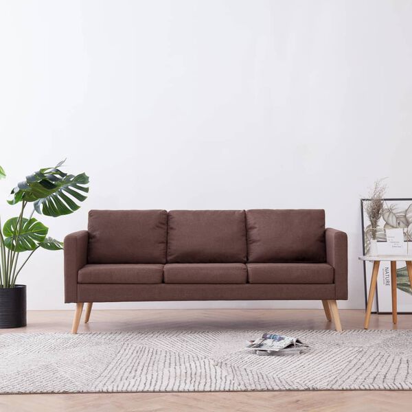 vidaXL 3-osobowa sofa tapicerowana tkaniną, brązowa