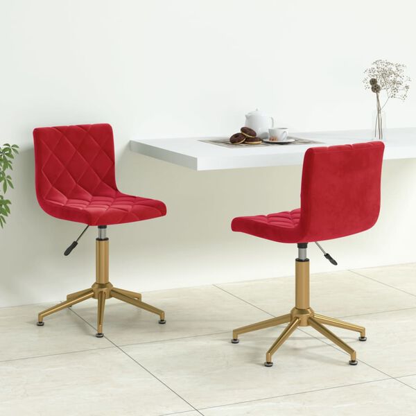 vidaXL Obrotowe krzesła stołowe, 2 szt., winna czerwień, aksamitne
