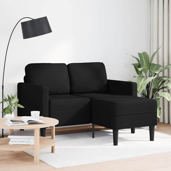 vidaXL Sofa 2-osobowa z szezlongiem w kształcie litery L, czarna, 125 cm, sk&oacute;ra ekologiczna