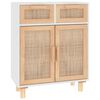 vidaXL Szafka, biała, 60x30x75 cm, lita sosna i naturalny rattan