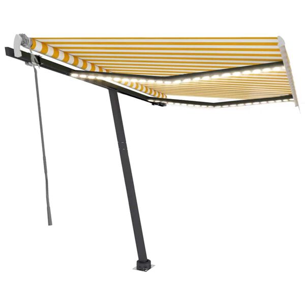 vidaXL Ręcznie zwijana markiza z LED, 350 x 250 cm, ż&oacute;łto-biała