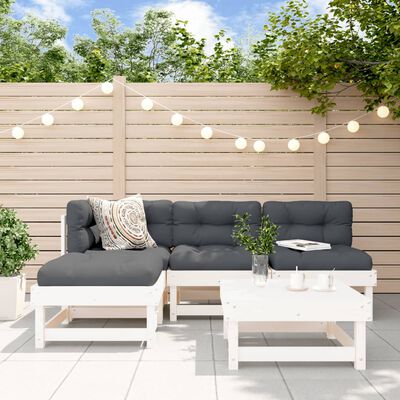 vidaXL 5-cz. zestaw wypoczynkowy do ogrodu z poduszkami, biały, drewno