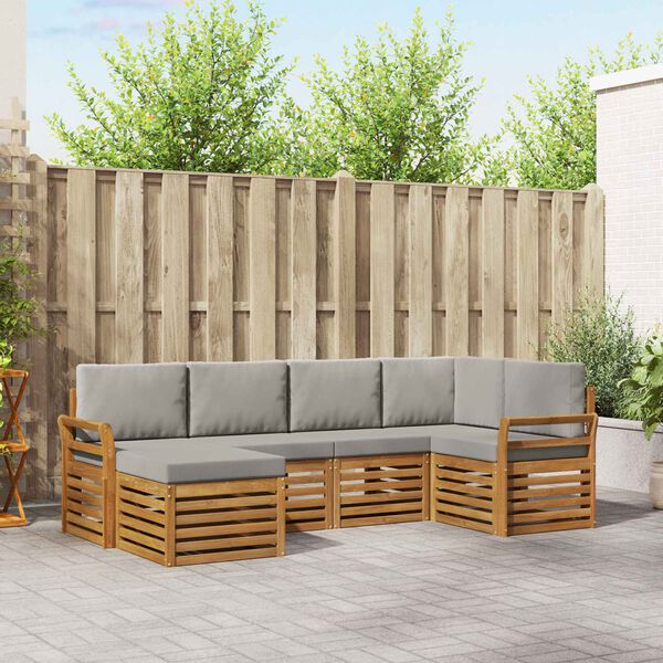 vidaXL Zestaw sofy narożnej z poduszką 6 pcs Naturalny i Jasny Szary