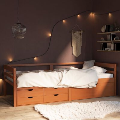 vidaXL Rama łóżka z szufladami i szafką, miodowa, sosna, 90x200 cm