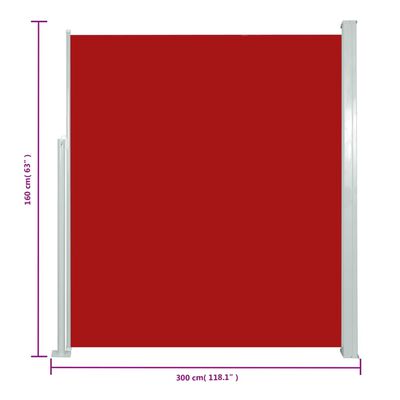 vidaXL Wysuwana markiza boczna na taras, 160 x 300 cm, czerwona