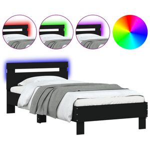 vidaXL Rama ł&oacute;żka z wezgłowiem i LED, czarna, 90x200 cm