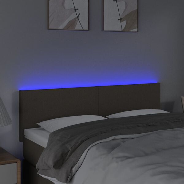 vidaXL Zagł&oacute;wek do ł&oacute;żka z LED, taupe, 144x5x78/88 cm, tkanina