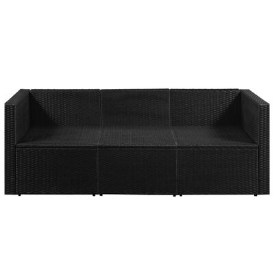 vidaXL 3-osobowa sofa ogrodowa, czarny polirattan z białymi poduszkami