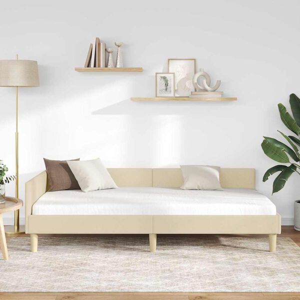 vidaXL Rama ł&oacute;żka narożnego Z zagł&oacute;wkiem Kremowy 90 x 200 cm tkanina