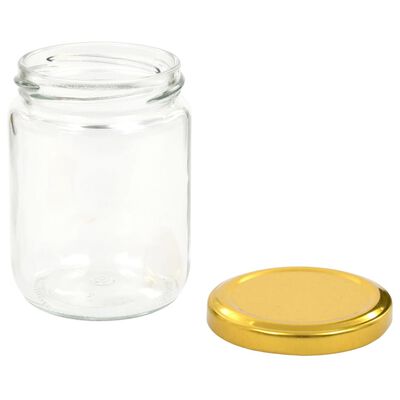 vidaXL Szklane słoiki na dżem, złote pokrywki, 48 szt., 230 ml