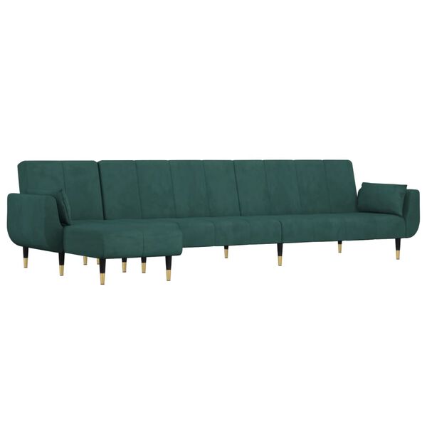 vidaXL Sofa rozkładana L, ciemnozielona, 275x140x70 cm, aksamit