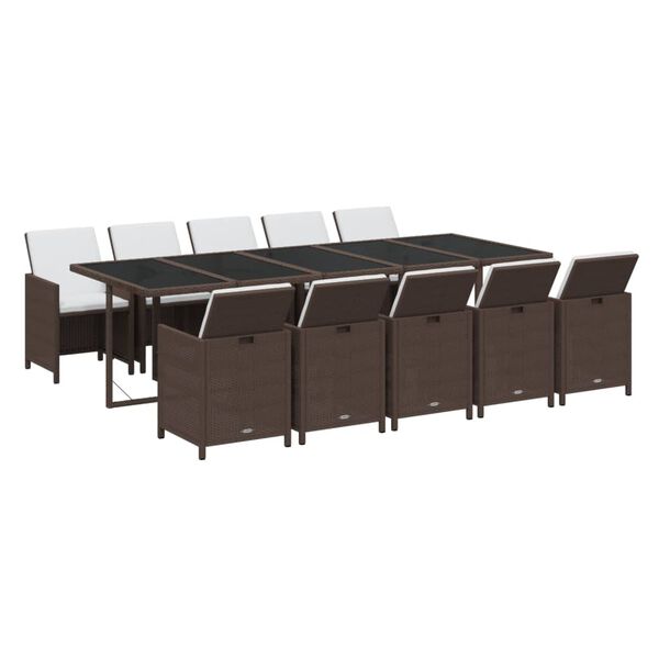 vidaXL 11-cz. zestaw mebli ogrodowych z poduszkami, polirattan, beżowy