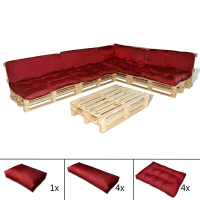 41519 vidaXL Set of 9 Back/Seat Cushions for Pallet Lounge Set Wine Red