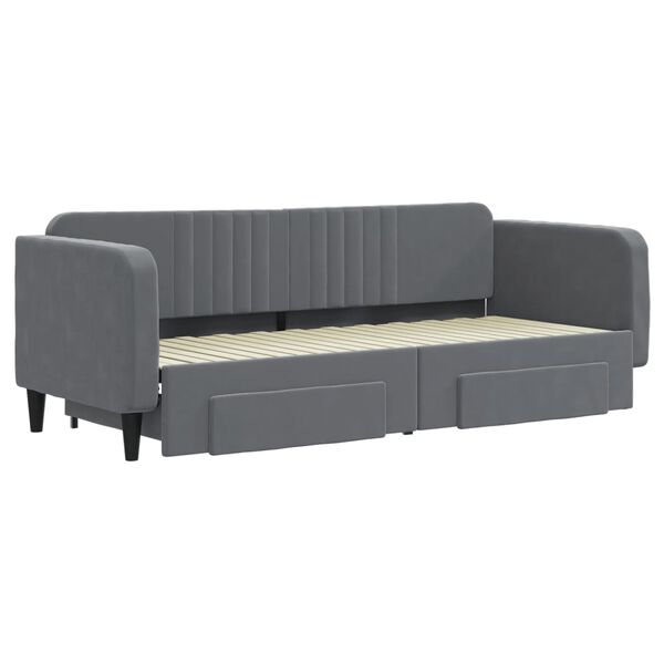 vidaXL Sofa rozsuwana z szufladami, ciemnoszara, 80x200 cm, aksamit