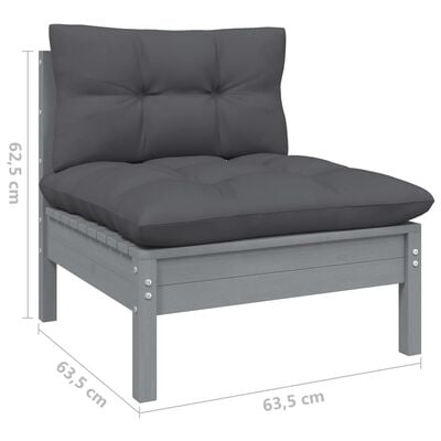 vidaXL Ogrodowa sofa środkowa z antracytowymi poduszkami, szare drewno