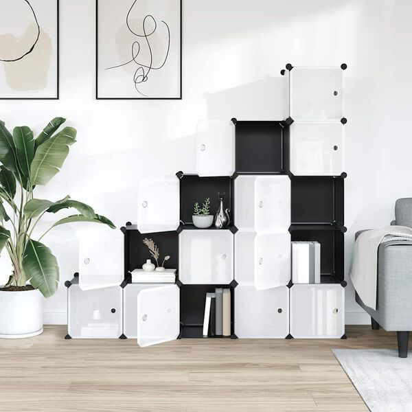 vidaXL Regał kostkowy z 15 przegrodami z drzwiczkami, czarny, PP