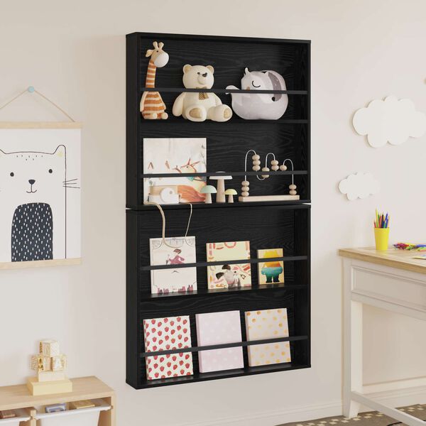 vidaXL Regał na gazety z p&oacute;łką 2 pcs Czarny Dąb 80 x 12 x 70 cm