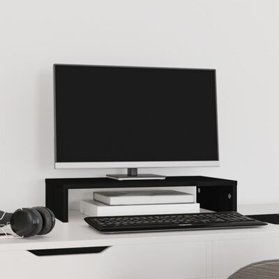 vidaXL Podstawka na monitor, czarna, 50x27x10 cm, lite drewno sosnowe