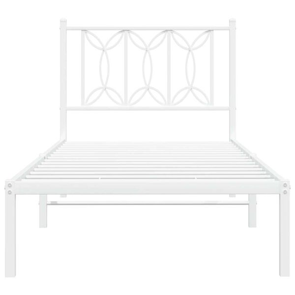 vidaXL Metalowa rama ł&oacute;żka z wezgłowiem, biała, 90x190 cm