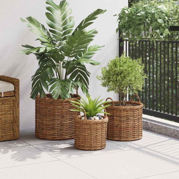 vidaXL Koszyk na rośliny z przechowywaniem 3 pcs Brązowy Rattan Kubu
