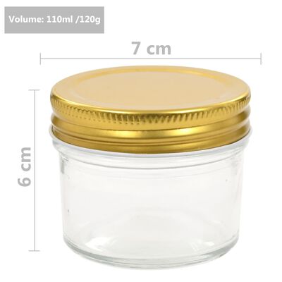 vidaXL Szklane słoiki na dżem, złote pokrywki, 24 szt., 110 ml