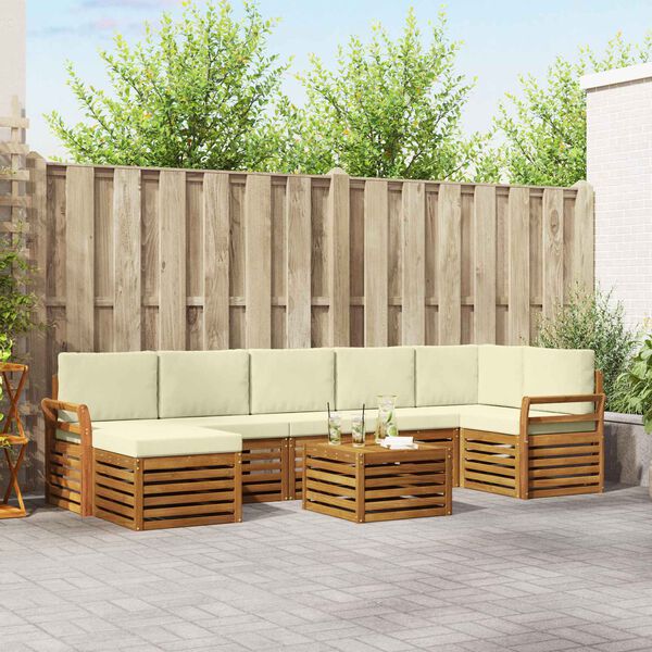 vidaXL Zestaw sofy narożnej z poduszką 8 pcs Naturalny i Kremowy