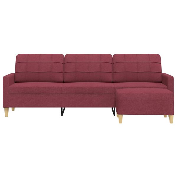 vidaXL 3-osobowa sofa z podn&oacute;żkiem winna czerwień 210 cm, tkaniną