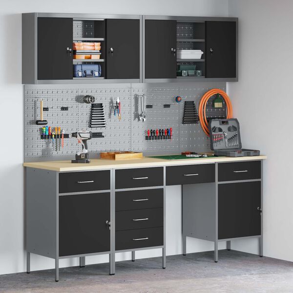 vidaXL Szafka robocza 10 pcs Czarny Drewno inżynieryjne i stal