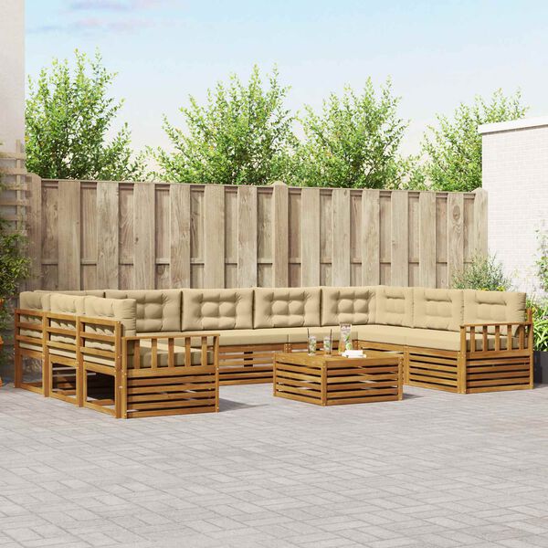 vidaXL Zestawy sof 10 pcs Naturalny i Beżowy Lite Drewno Akacji