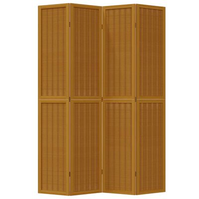 vidaXL Parawan pokojowy, 4-panelowy, brązowy, lite drewno paulowni