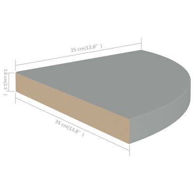 vidaXL Narożna półka ścienna, szara, 35x35x3,8 cm, MDF