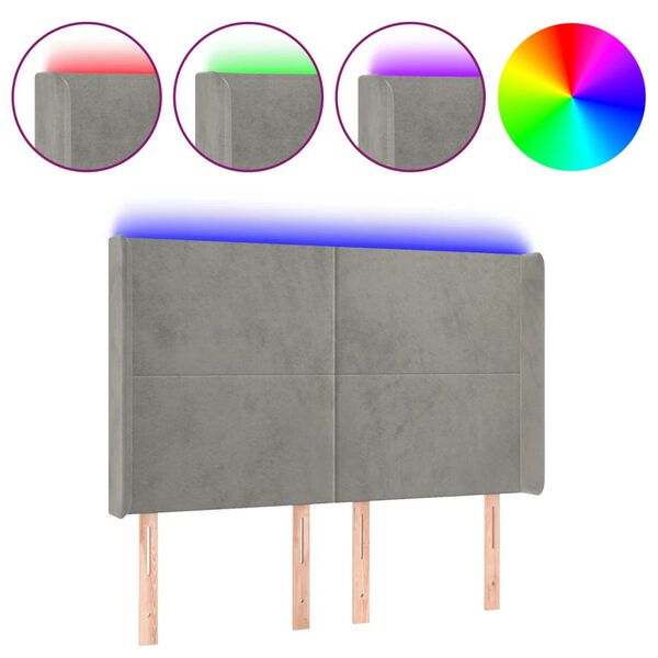 vidaXL Zagł&oacute;wek do ł&oacute;żka z LED, jasnoszary, 147x16x118/128 cm, aksamit