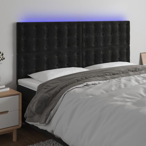 vidaXL Zagł&oacute;wek do ł&oacute;żka z LED, czarny, 200x5x118/128 cm, aksamit