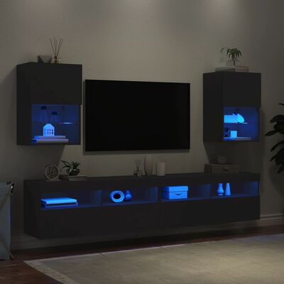 vidaXL Szafki TV, z LED, 2 szt., czarne, 40,5x30x60 cm