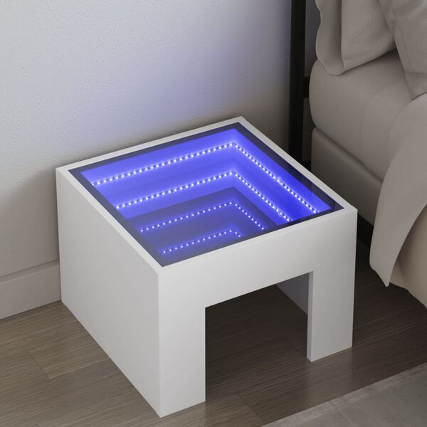 vidaXL Stolik nocny z LED Infinity, biały, 40x40x30 cm
