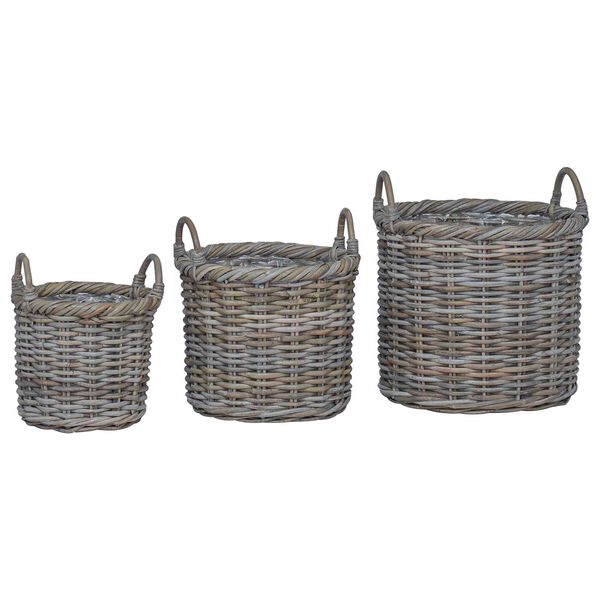 vidaXL Koszyk na rośliny z przechowywaniem 3 pcs Szary Rattan Kubu