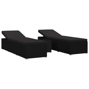 vidaXL Ogrodowe leżaki z poduszką 3 pcs Czarny Polirattan