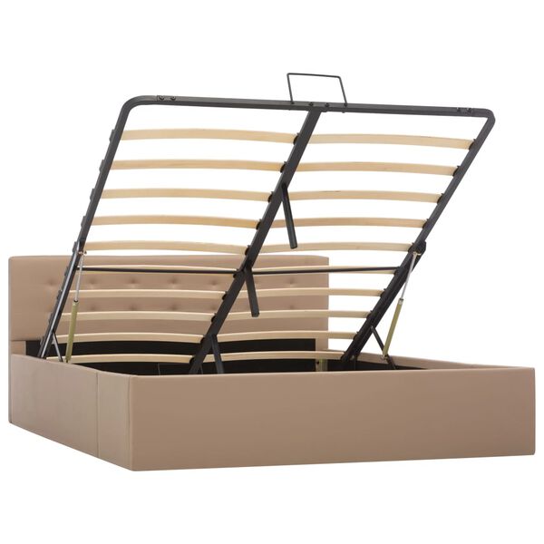 vidaXL Rama ł&oacute;żka z podnośnikiem, cappuccino, ekosk&oacute;ra, 140 x 200 cm