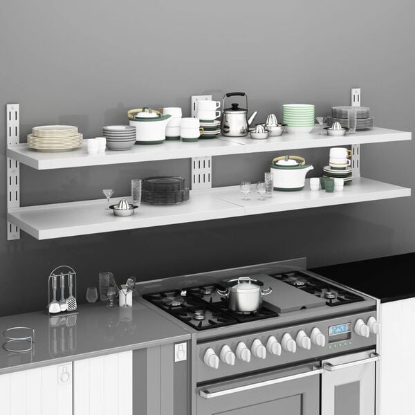 vidaXL Wiszące półki ścienne, 2 poziomy, 2 szt., stalowe, 200x30 cm