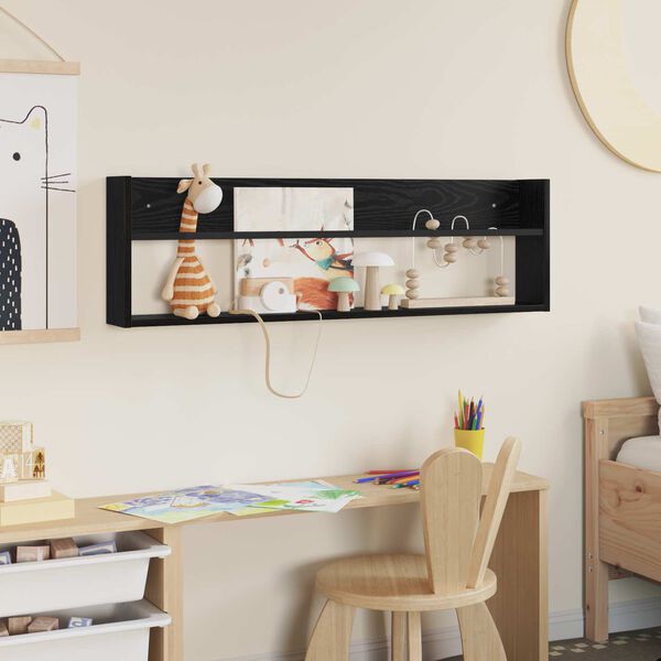 vidaXL Regał na gazety z p&oacute;łką Czarny Dąb 100 x 12 x 30 cm