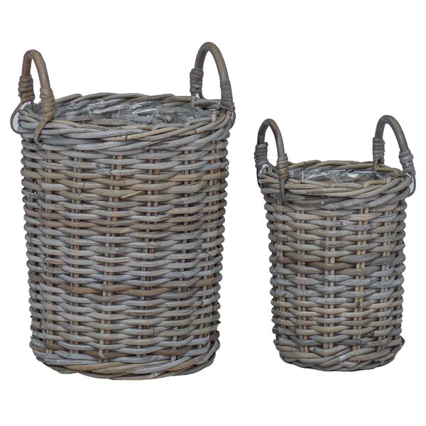 vidaXL Kosz na rośliny z przechowywaniem 2 pcs Szary Rattan Kubu