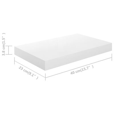 vidaXL Półka ścienna, biała, wysoki połysk, 40x23x3,8 cm, MDF