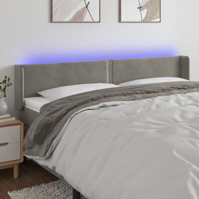 vidaXL Zagłówek do łóżka z LED, jasnoszary, 183x16x78/88 cm, aksamit