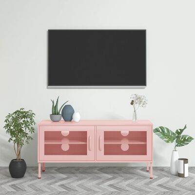 vidaXL Szafka pod telewizor, różowa, 105x35x50 cm, stalowa