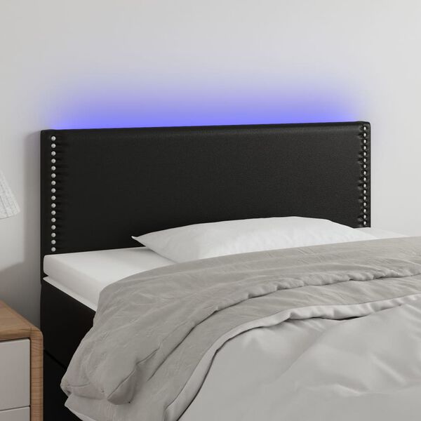 vidaXL Zagł&oacute;wek do ł&oacute;żka z LED, czarny, 100x5x78/88 cm, sztuczna sk&oacute;ra